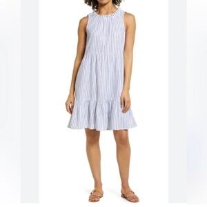 beachlunchlounge Women's Blue and White Striped Midi Dress